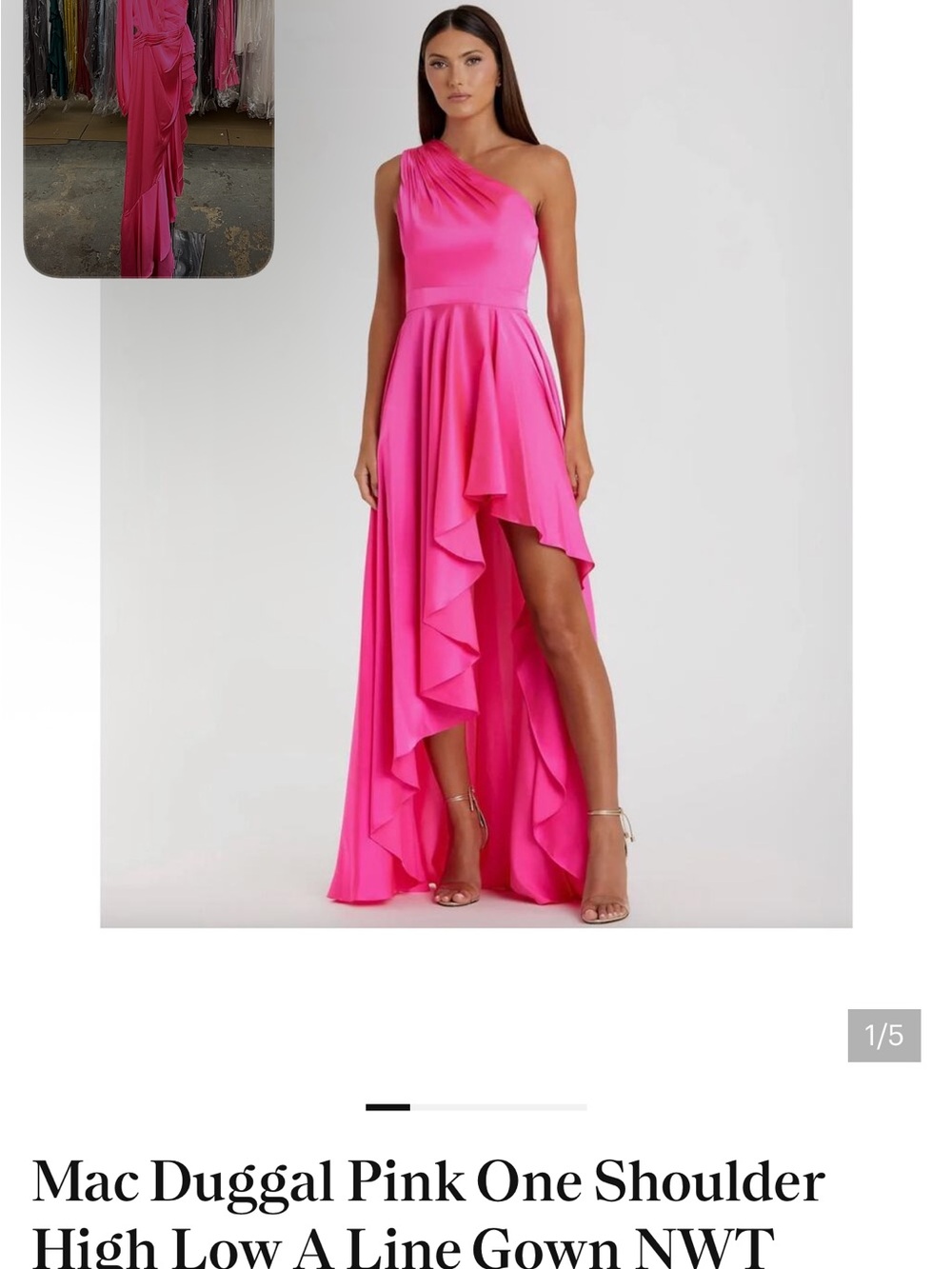 Mac Duggal Hot Pink One-Shoulder High-Low Ruffle Gown